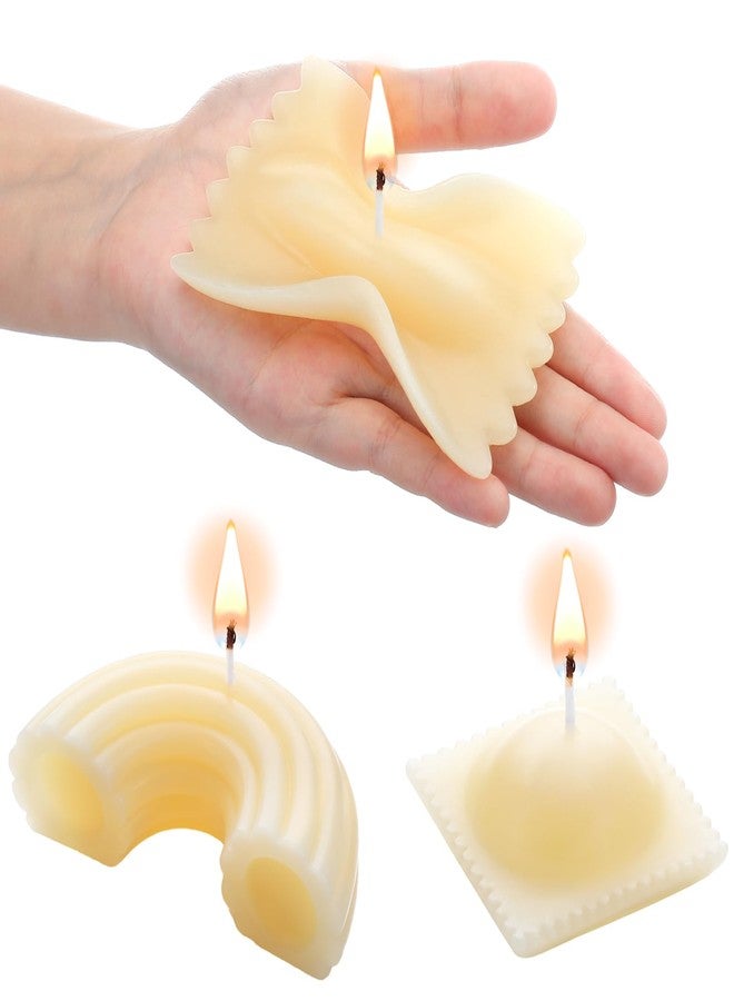 Conelist 3 Pcs Pasta Noodle Candle Macaroni Ravioli Farfalle Shaped Wax Candles Decoration Cute Food Shaped Gifts for Pasta Lovers Italian Kitchen Party Decoration Favors - Image 1
